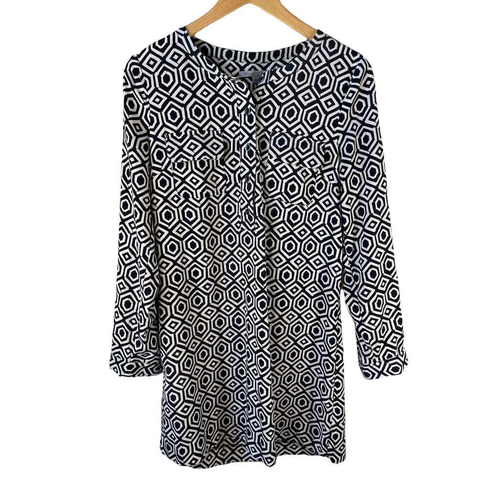 GAP Women's Long Sleeve Geometric Shift Work Dress Navy White Size Small Career